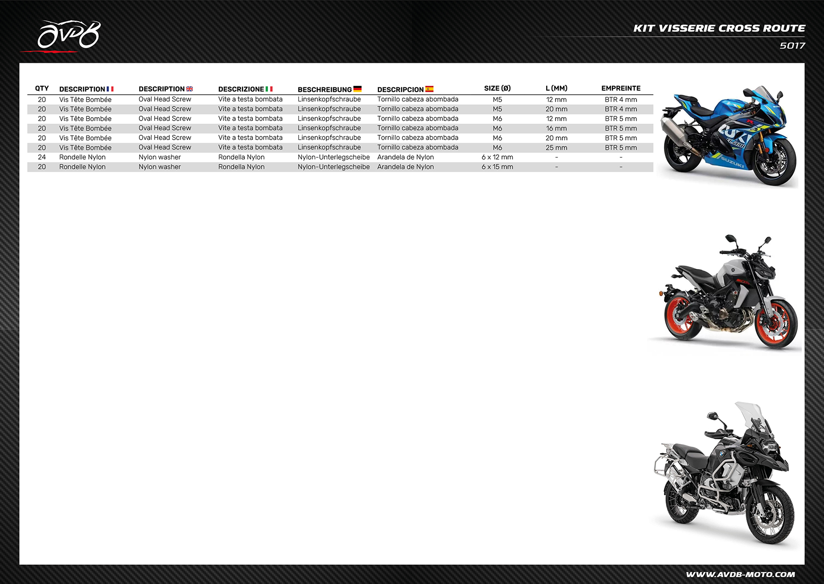 Kit Intermedio Viteria Sport Tourer Naked Supersport Trails